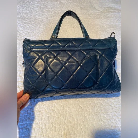 CHANEL Blue Quilted Distressed Convertible Boy Tote - Picture 2 of 16